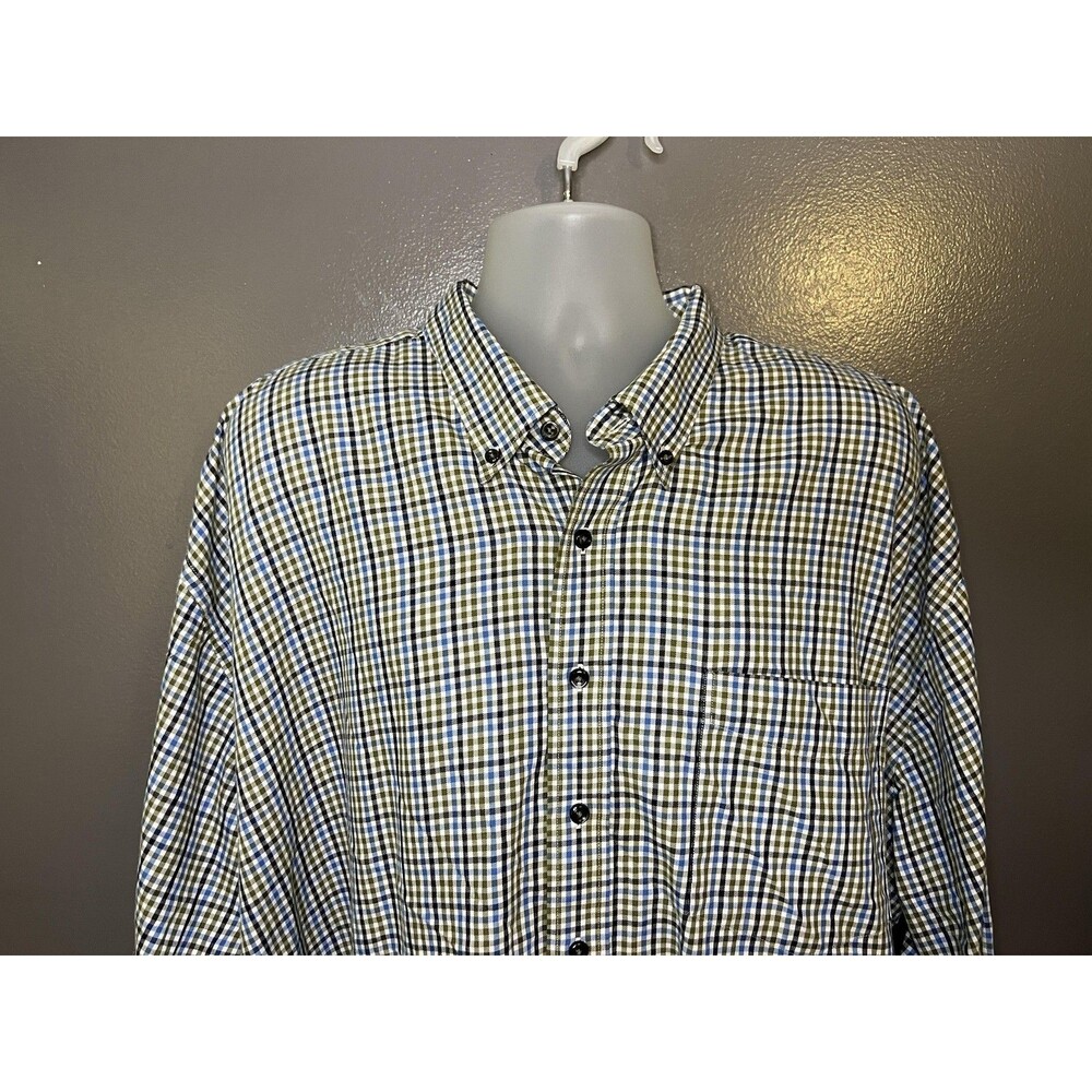 Cutter & Buck Shirt Mens Big 4X Blue Green Check Button Down Cotton Casual
